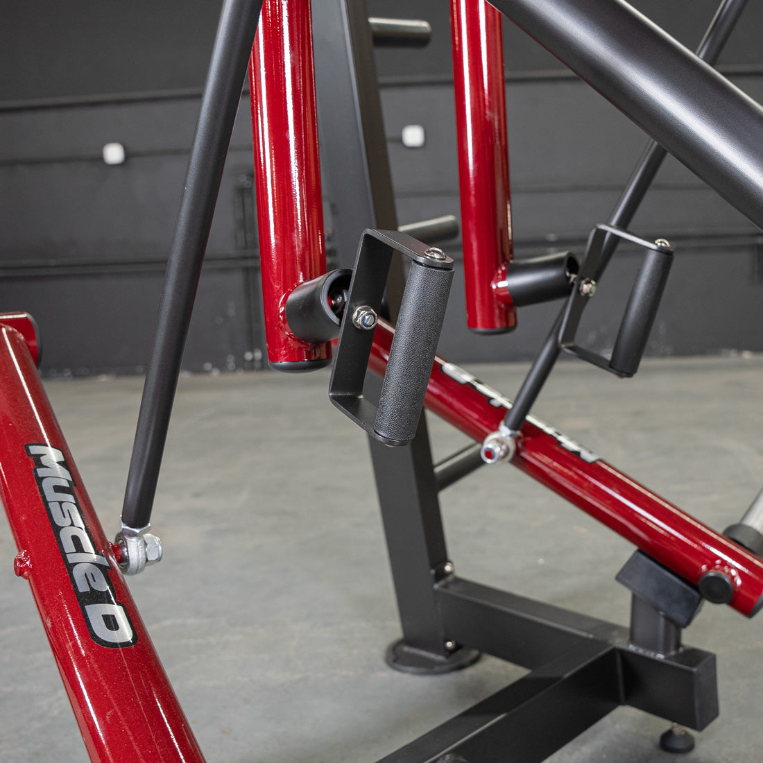 muscle d fitness commercial plate loaded black and maroon power leverage v2iso lateral low row machine detail