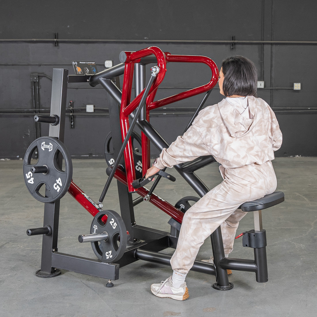 muscle d fitness commercial plate loaded black and maroon power leverage v2iso lateral low row machine