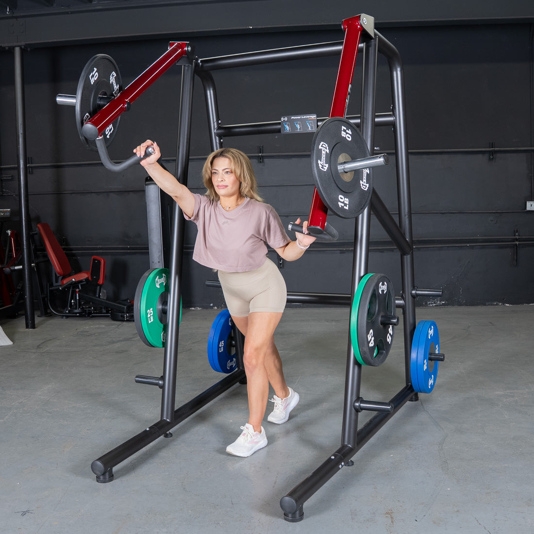 muscle d fitness commercial plate loaded black and maroon power leverage v2 iso lateral jammer machine