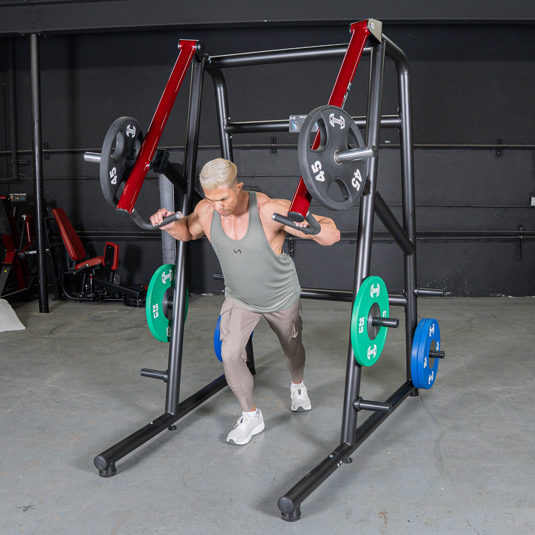 muscle d fitness commercial plate loaded black and maroon power leverage v2 iso lateral jammer machine