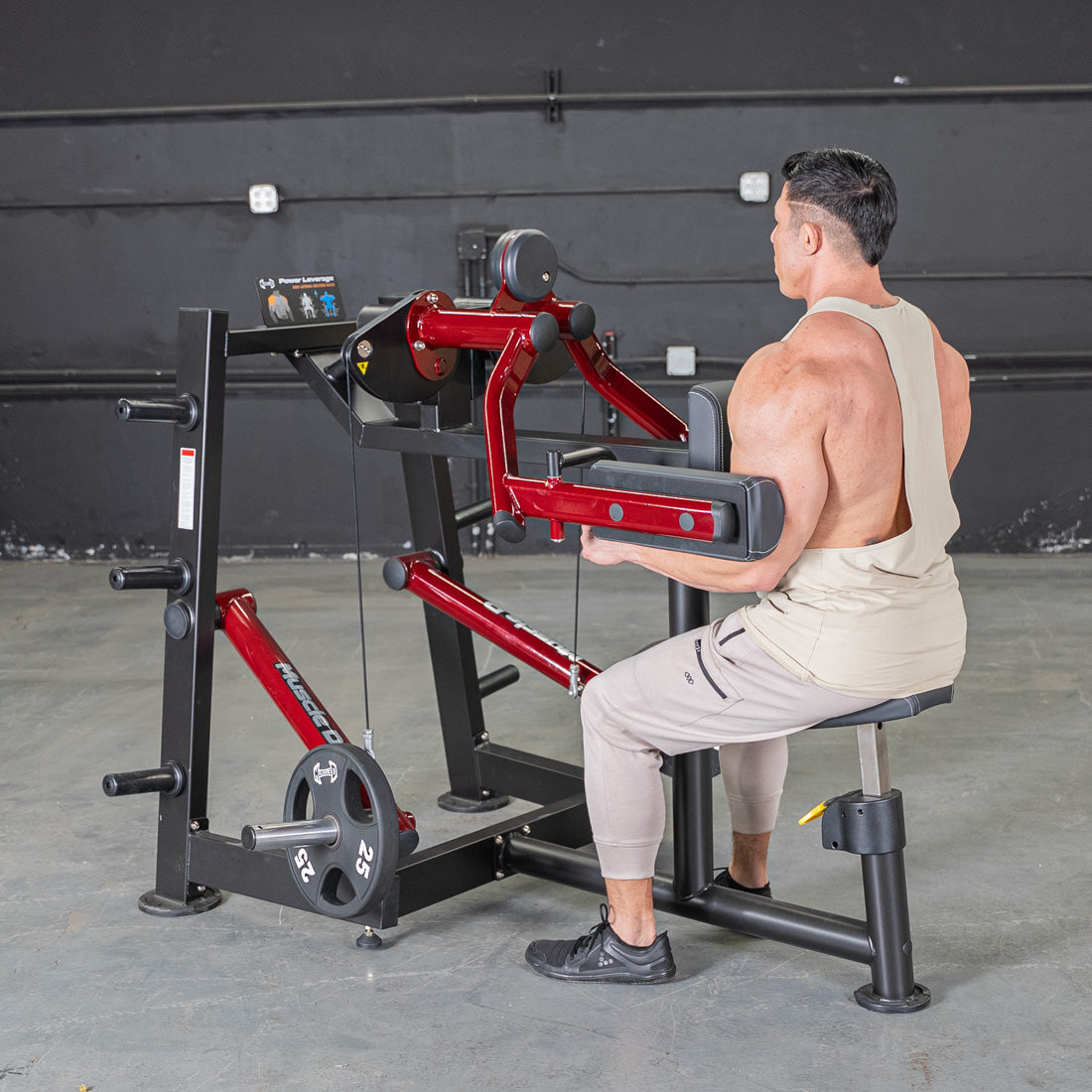 muscle d fitness commercial plate loaded black and maroon power leverage v2 iso lateral raise machine
