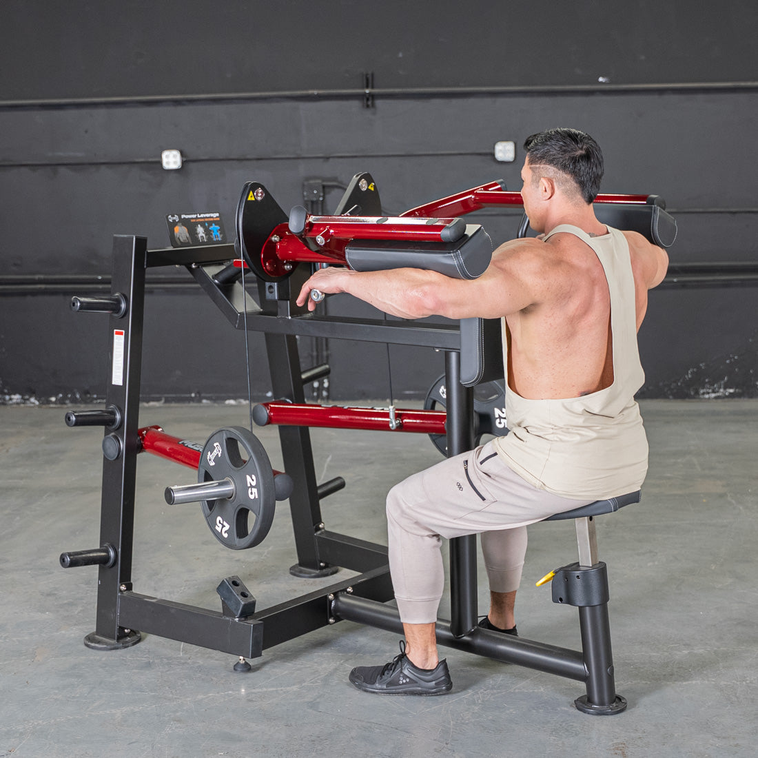 muscle d fitness commercial plate loaded black and maroon power leverage v2 iso lateral raise machine