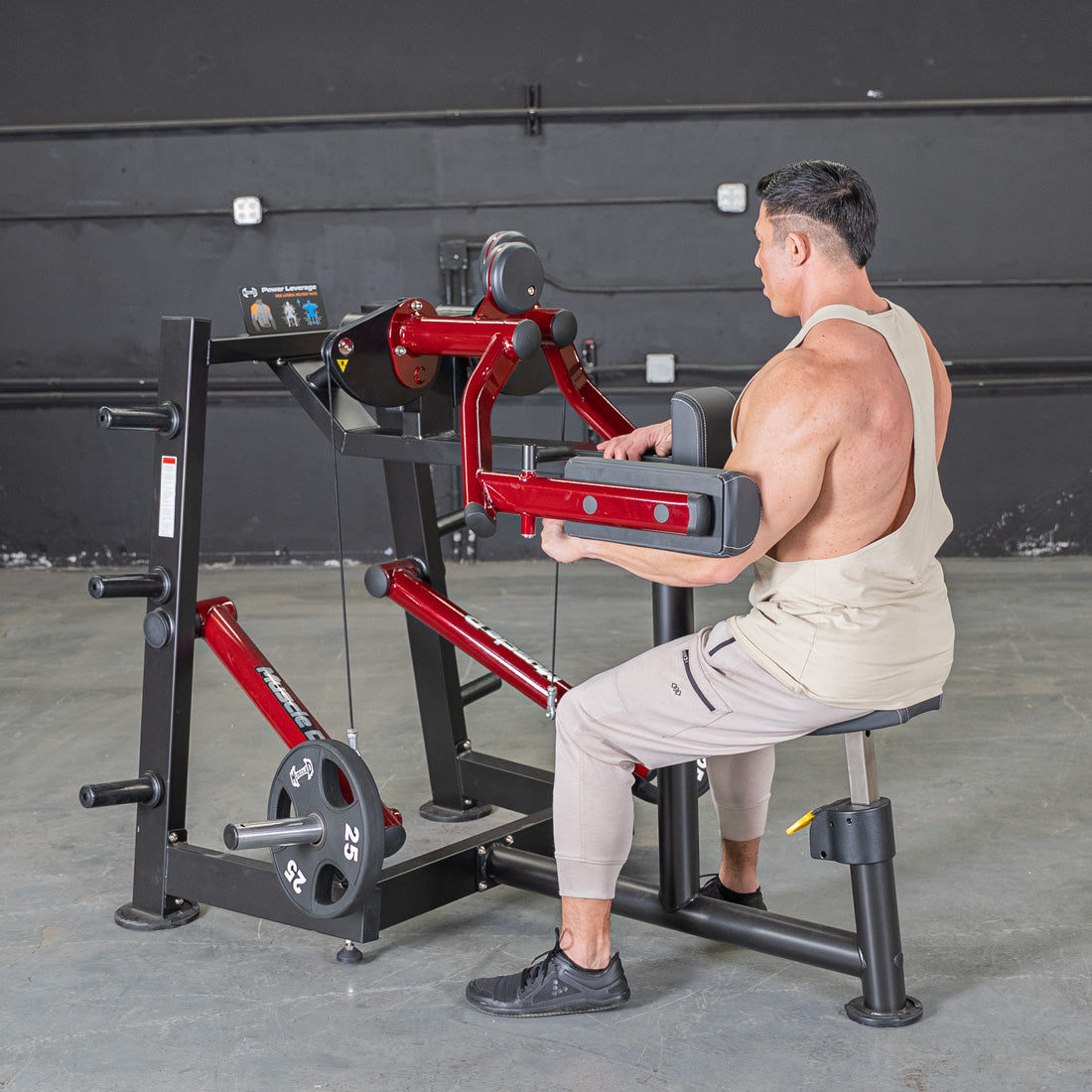 muscle d fitness commercial plate loaded black and maroon power leverage v2 iso lateral raise machine