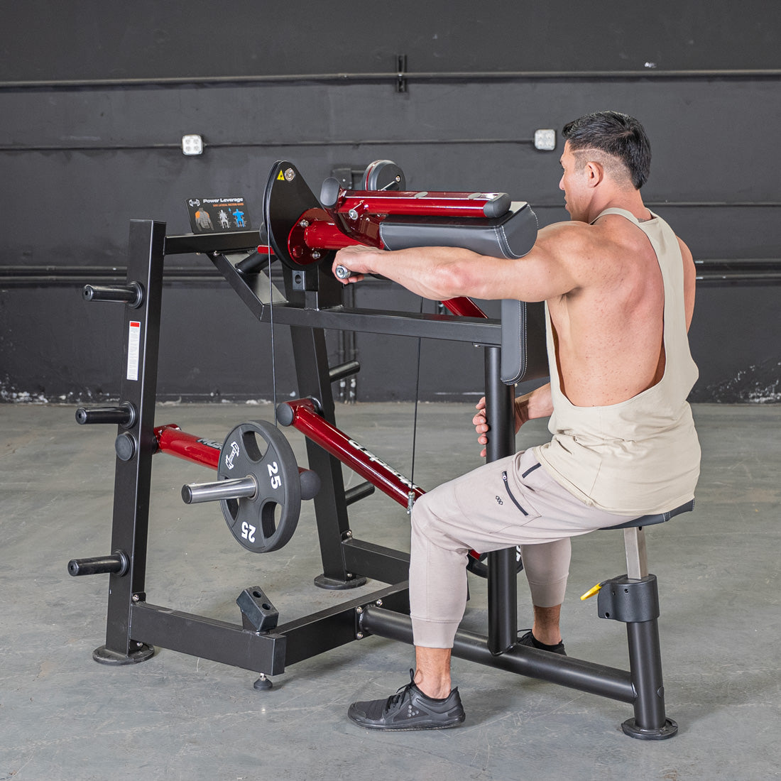 muscle d fitness commercial plate loaded black and maroon power leverage v2 iso lateral raise machine