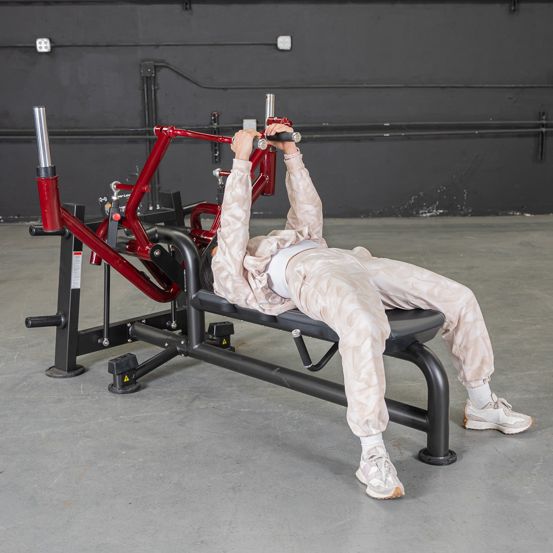 muscle d fitness commercial plate loaded black and maroon power leverage v2 lying pec fly machine