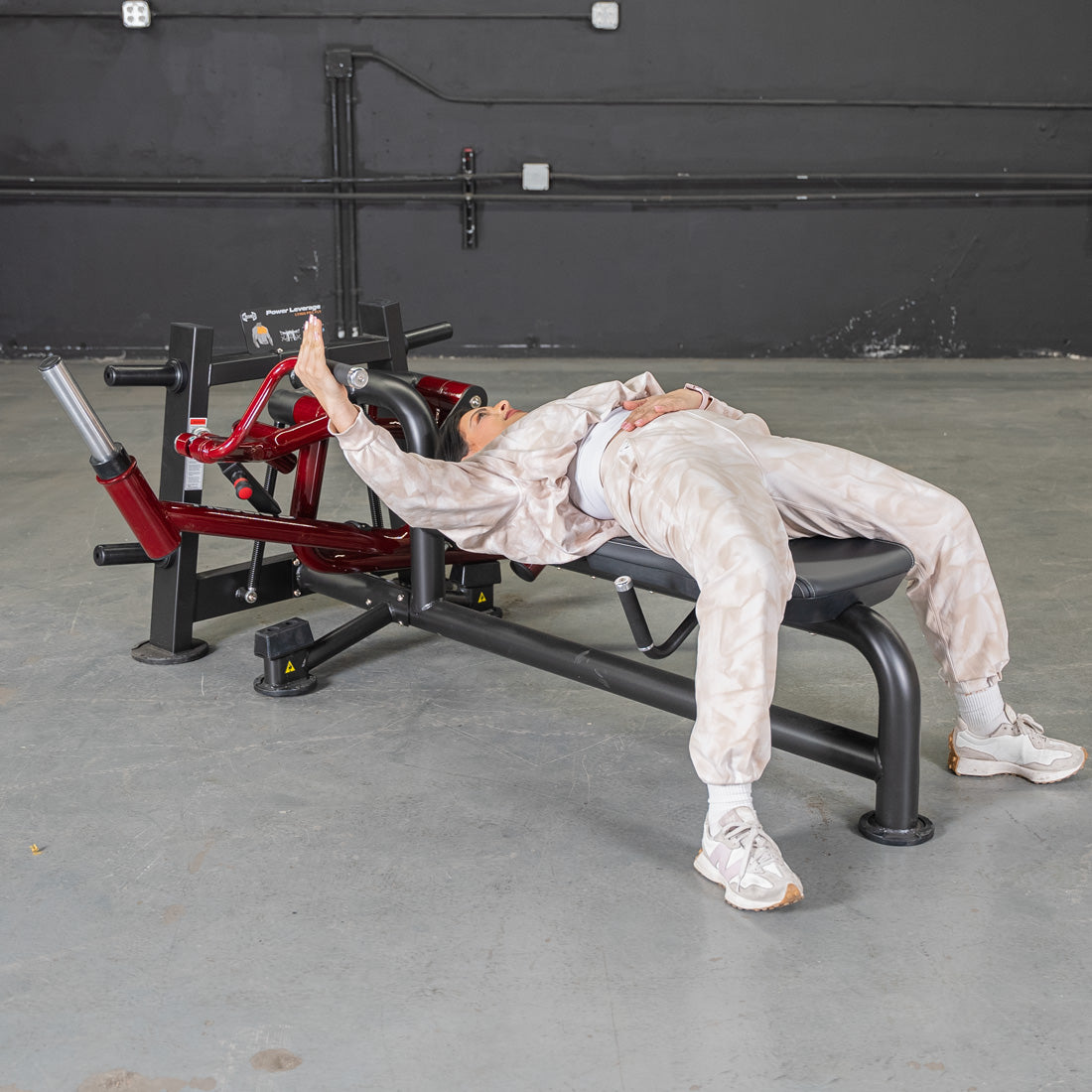 muscle d fitness commercial plate loaded black and maroon power leverage v2 lying pec fly machine