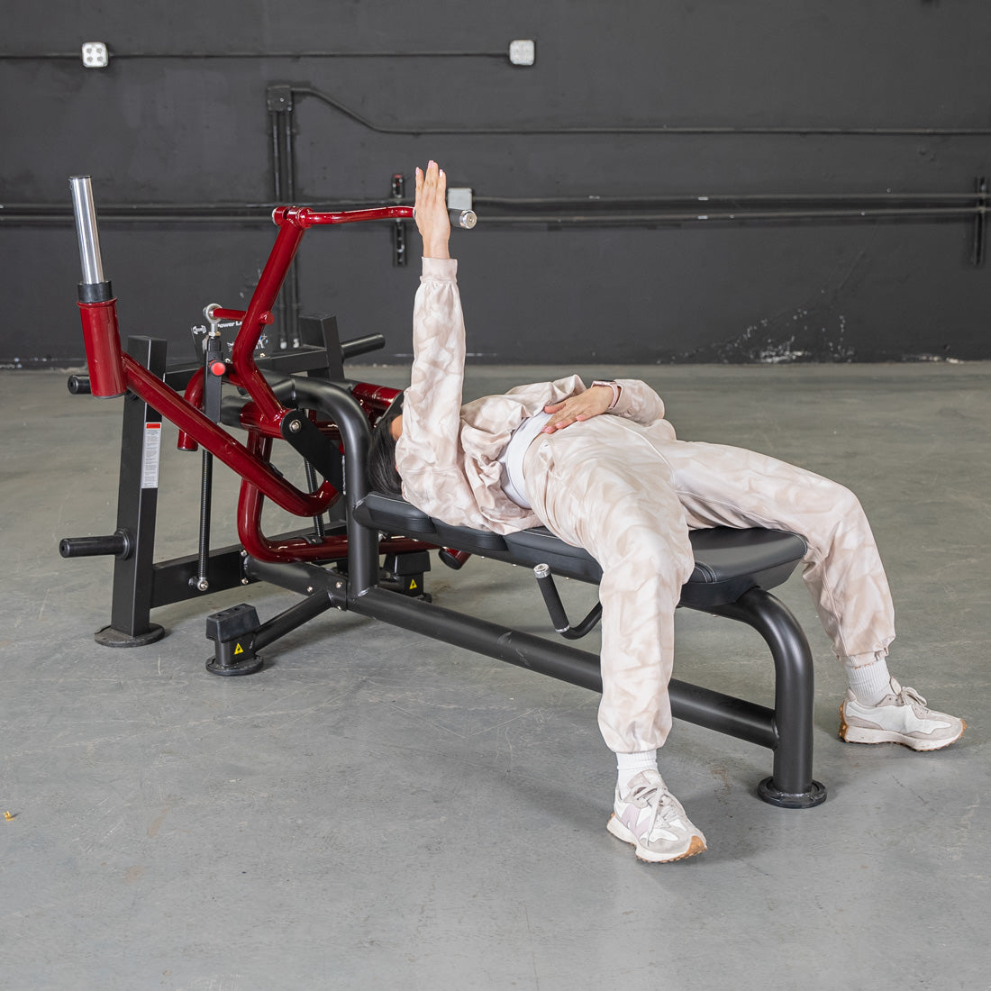 muscle d fitness commercial plate loaded black and maroon power leverage v2 lying pec fly machine