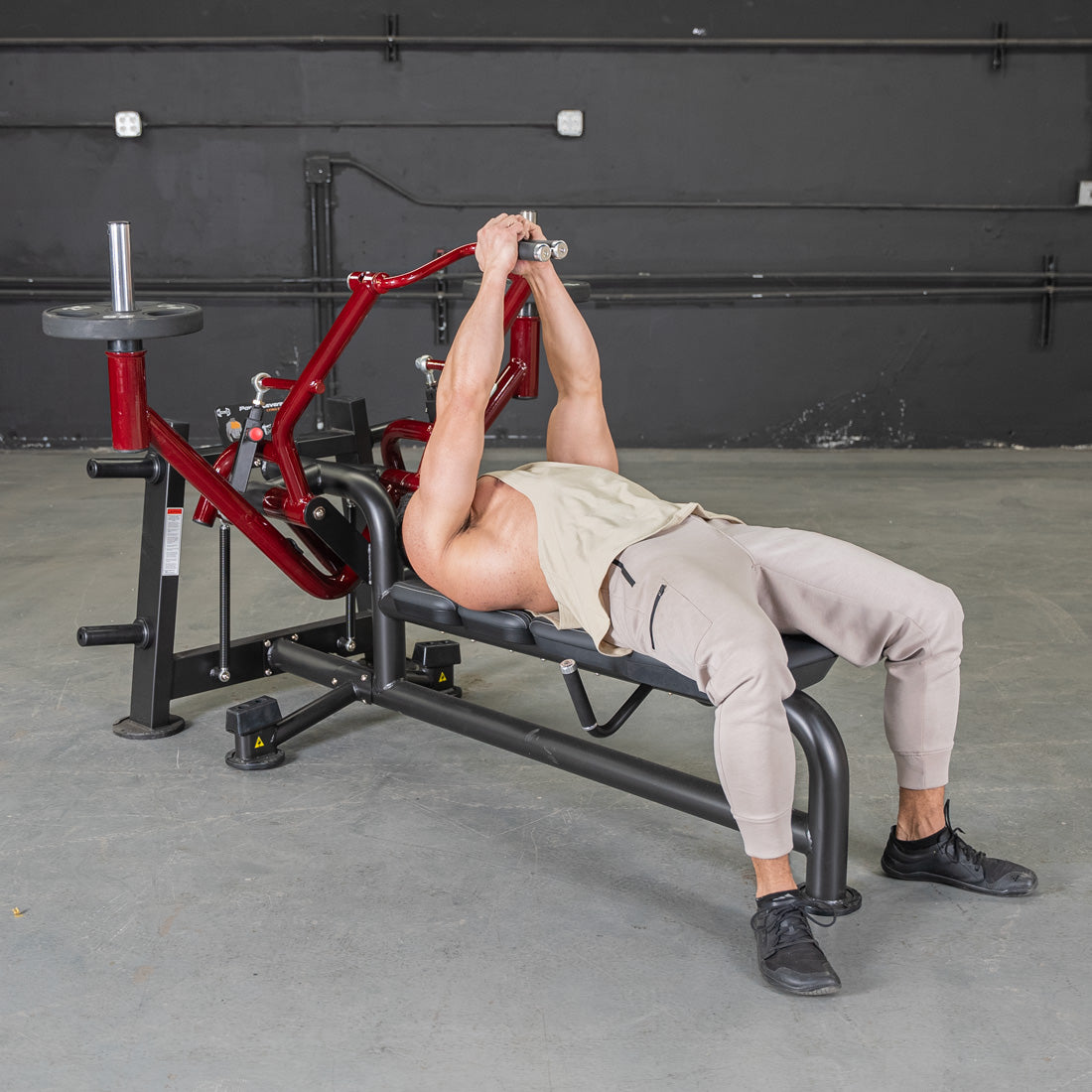muscle d fitness commercial plate loaded black and maroon power leverage v2 lying pec fly machine