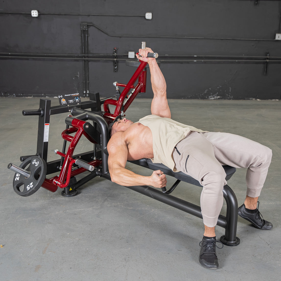 muscle d fitness commercial plate loaded black and maroon power leverage v2 lying pec fly machine