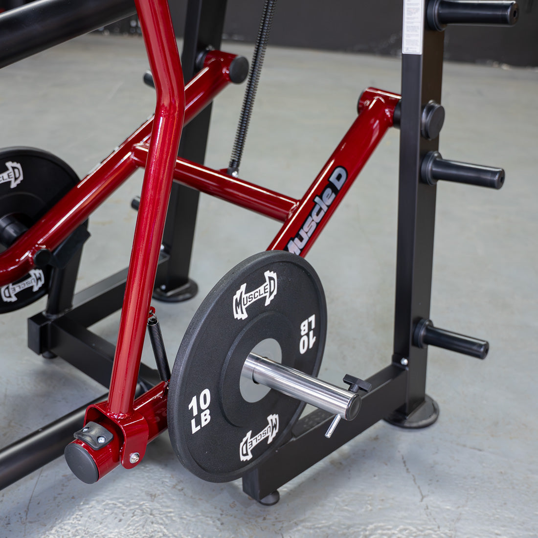 muscle d fitness commercial plate loaded power leverage v2 black and maroon overhead triceps machine detail