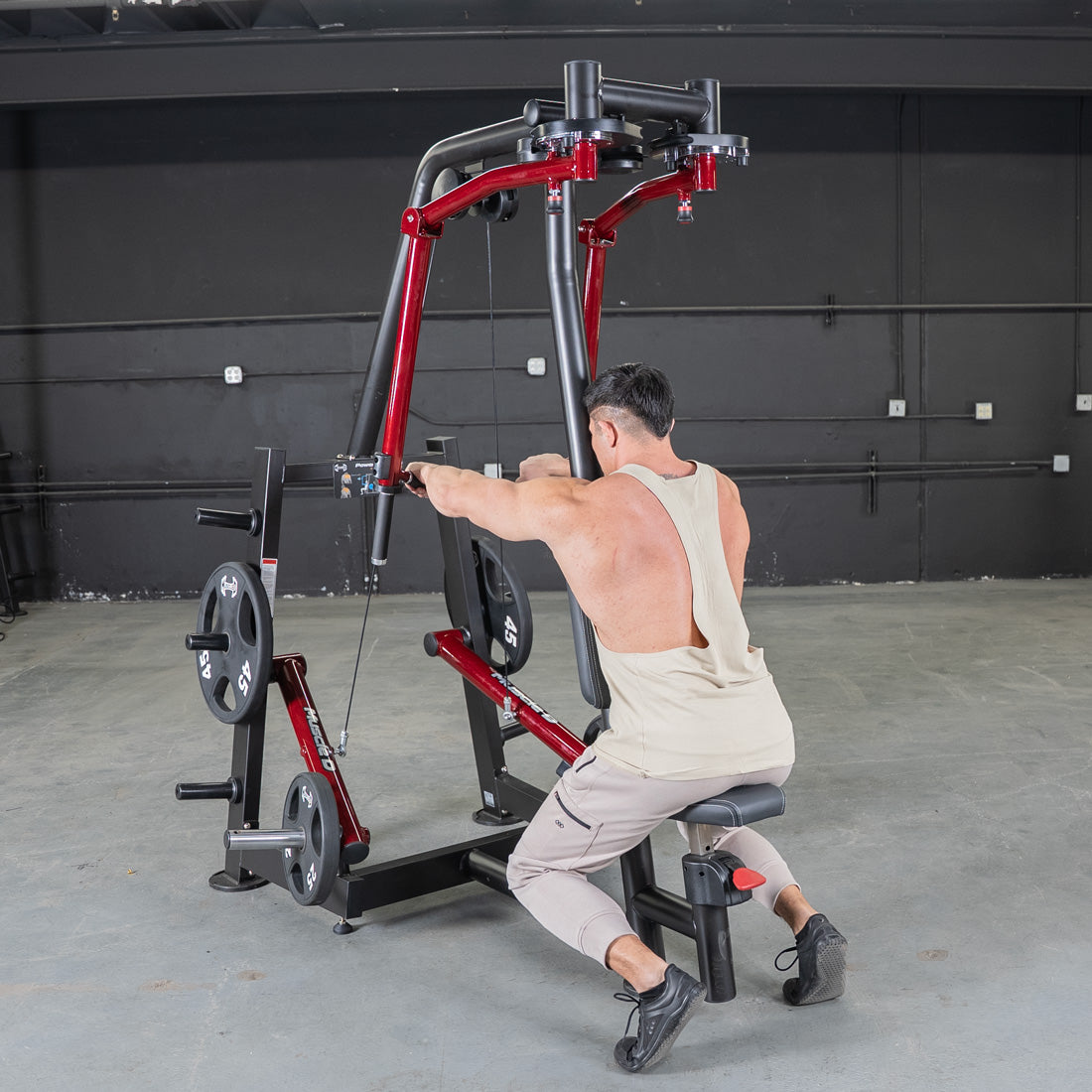 muscle d fitness commercial plate loaded power leverage v2 black and maroon pec fly rear delt combo machine