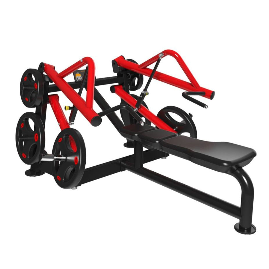 black and maroon plate loaded horizontal chest press machine
