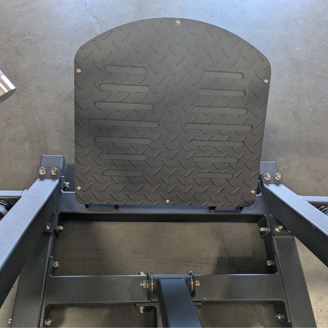 muscle d fitness commercial plate loaded power leverage v2 black and maroon linear bearing row footplate detail