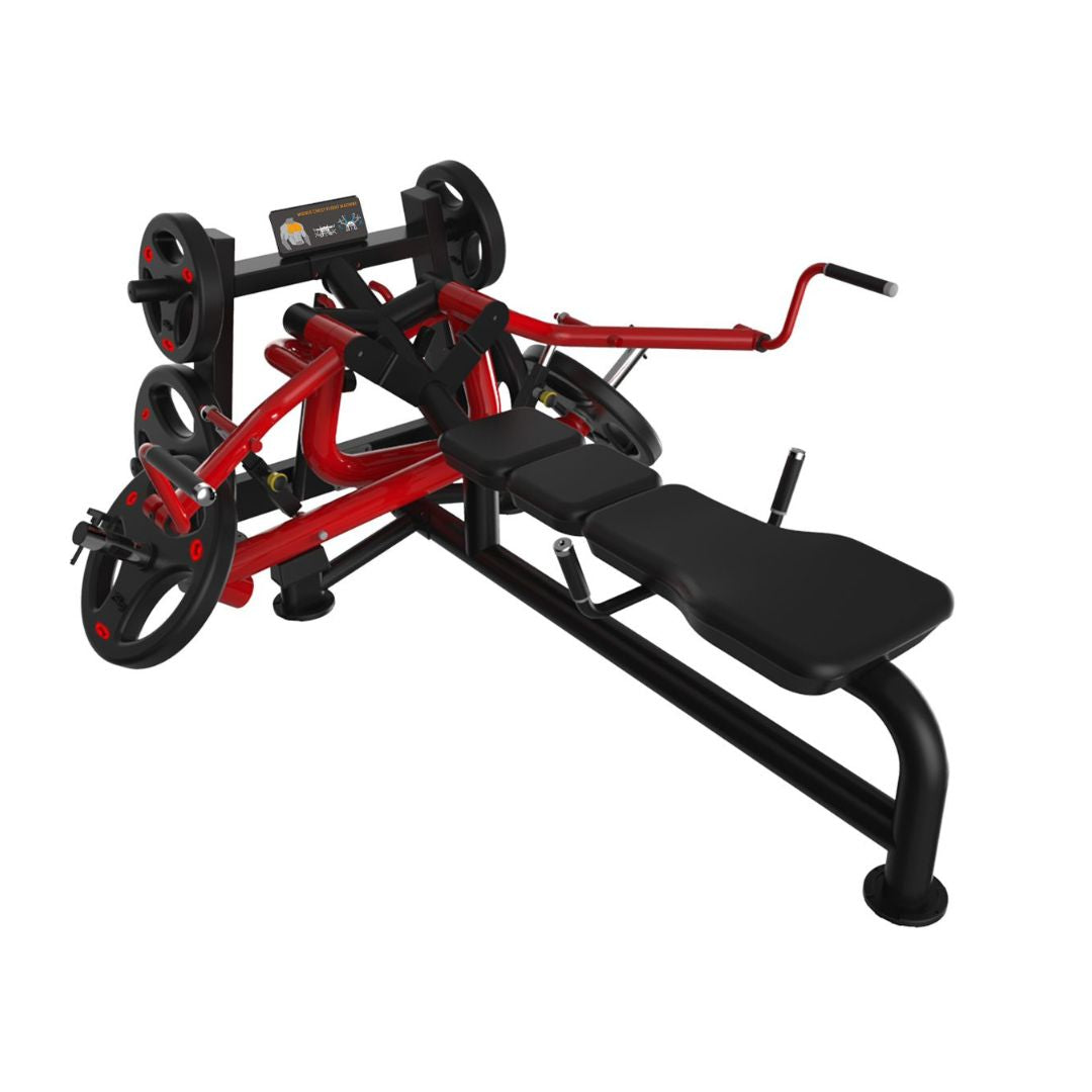 black and maroon plate loaded lying pec fly machine