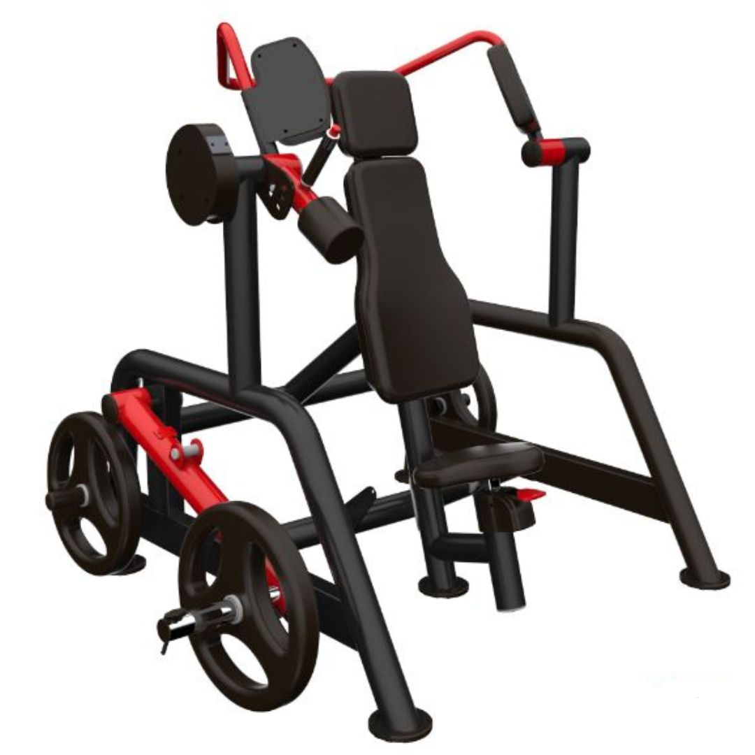 muscle d fitness commercial plate loaded power leverage v2 black and maroon pull-over machine with storage