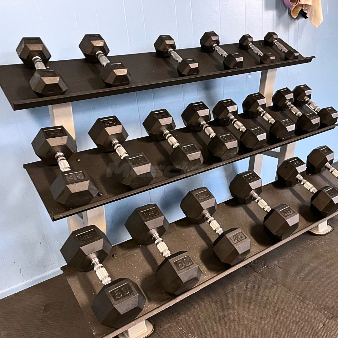 Rubber Hex Dumbbell Set - Muscle D FItness - Steel Handle - Quality knurling - Weightlfting