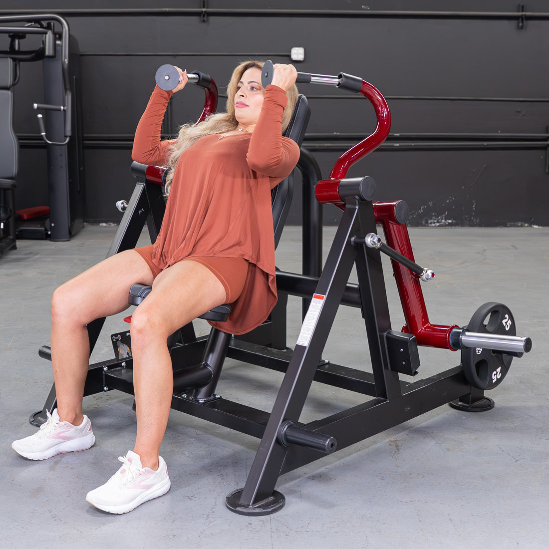 muscle d fitness commercial plate loaded power leverage v2 black and maroon hammer grip triceps machine with weight storage