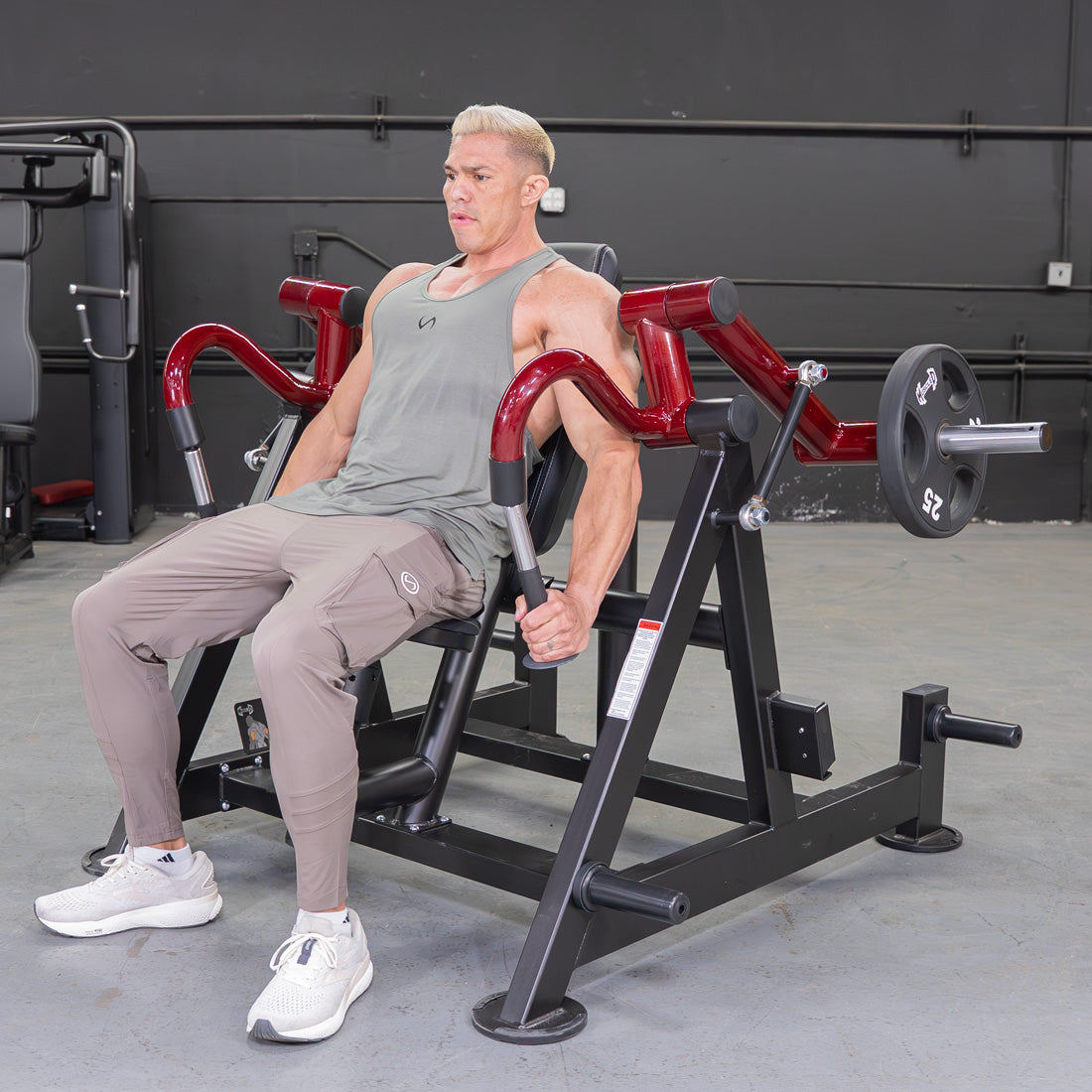 muscle d fitness commercial plate loaded power leverage v2 black and maroon hammer grip triceps machine with weight storage