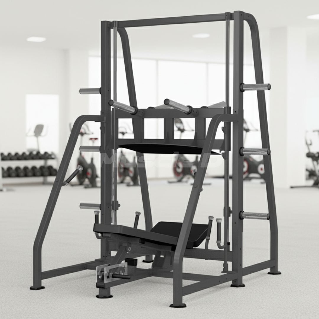 Excel Vertical Leg Press - Muscle D Fitness - Plate Load Leg Press - Adjustabe Back Pad - Weight Storage Pegs - Safety stops