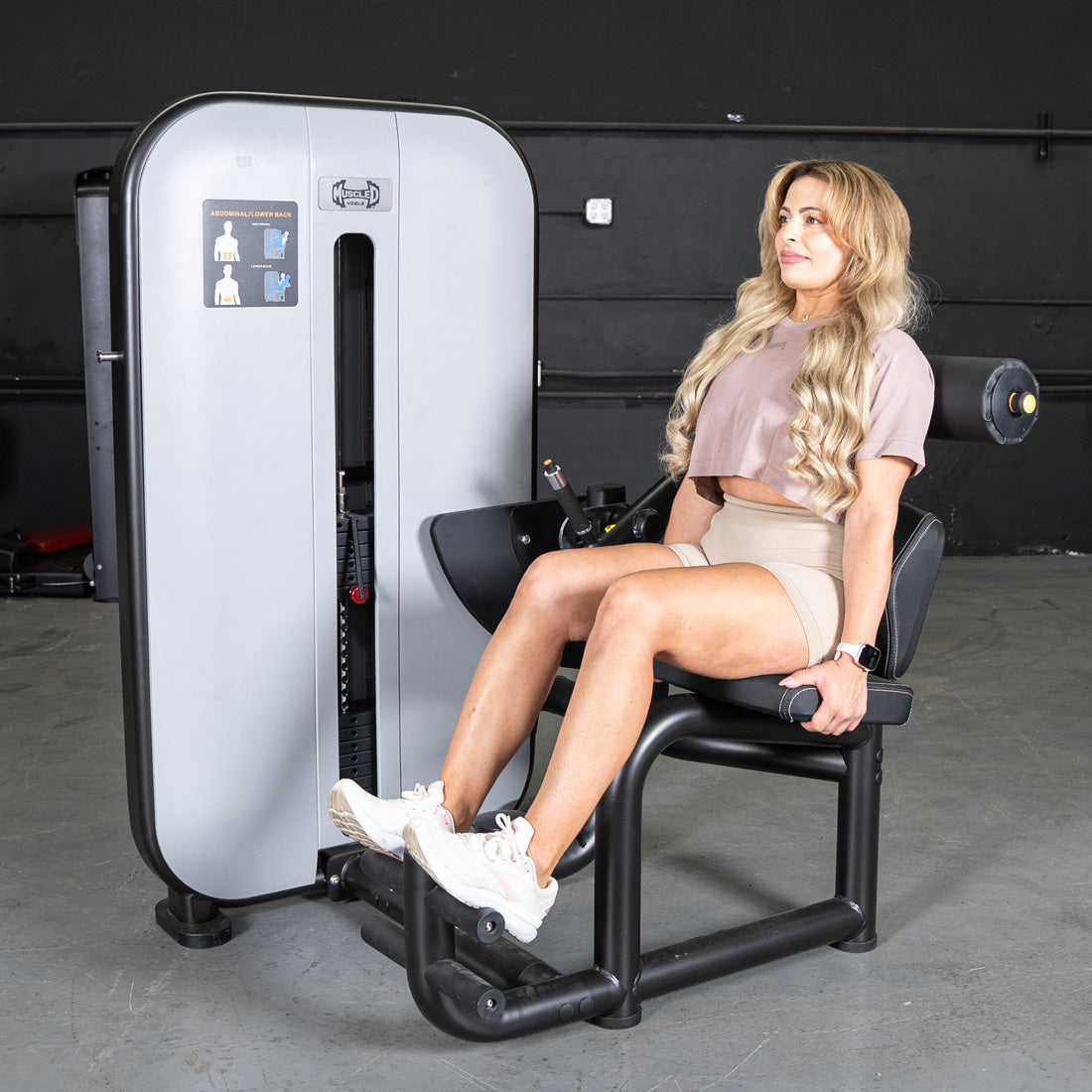 muscle d fitness commercial selectorized black and light grey vogue ab/back combo machine