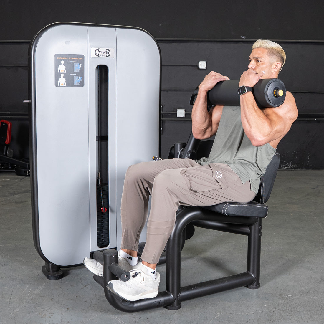 muscle d fitness commercial selectorized black and light grey vogue ab/back combo machine