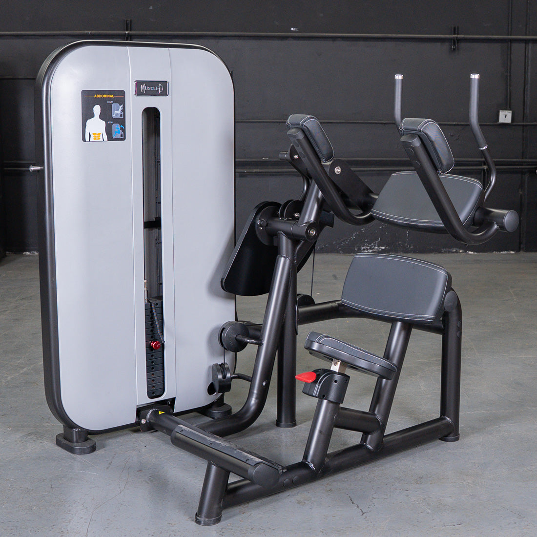 muscle d fitness commercial selectorized vogue black and light grey ab crunch machine