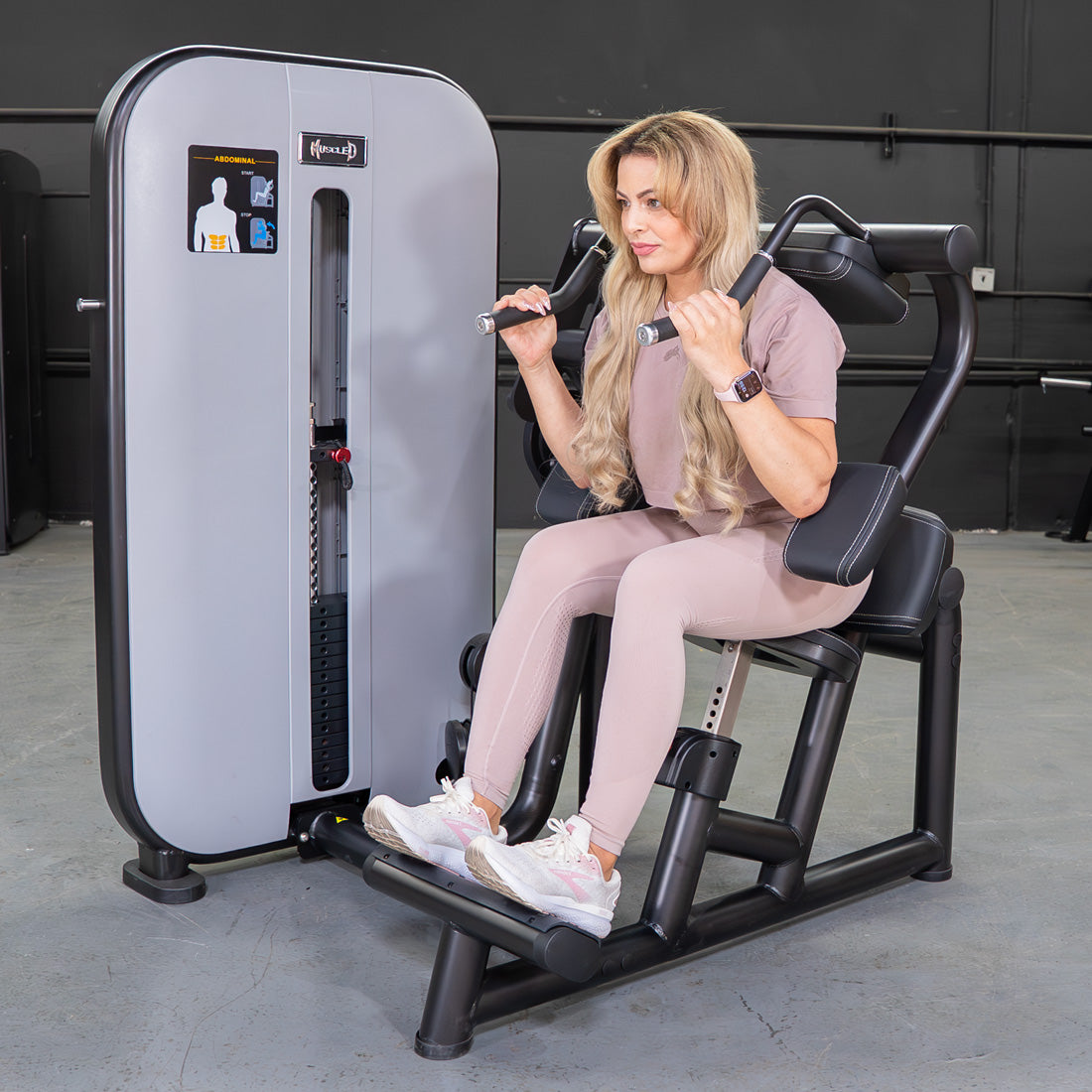 muscle d fitness commercial selectorized vogue black and light grey ab crunch machine
