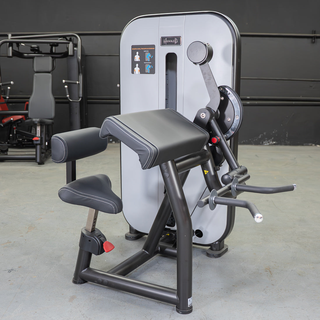 muscle d fitness commercial selectorized vogue black and light grey biceps triceps combo machine