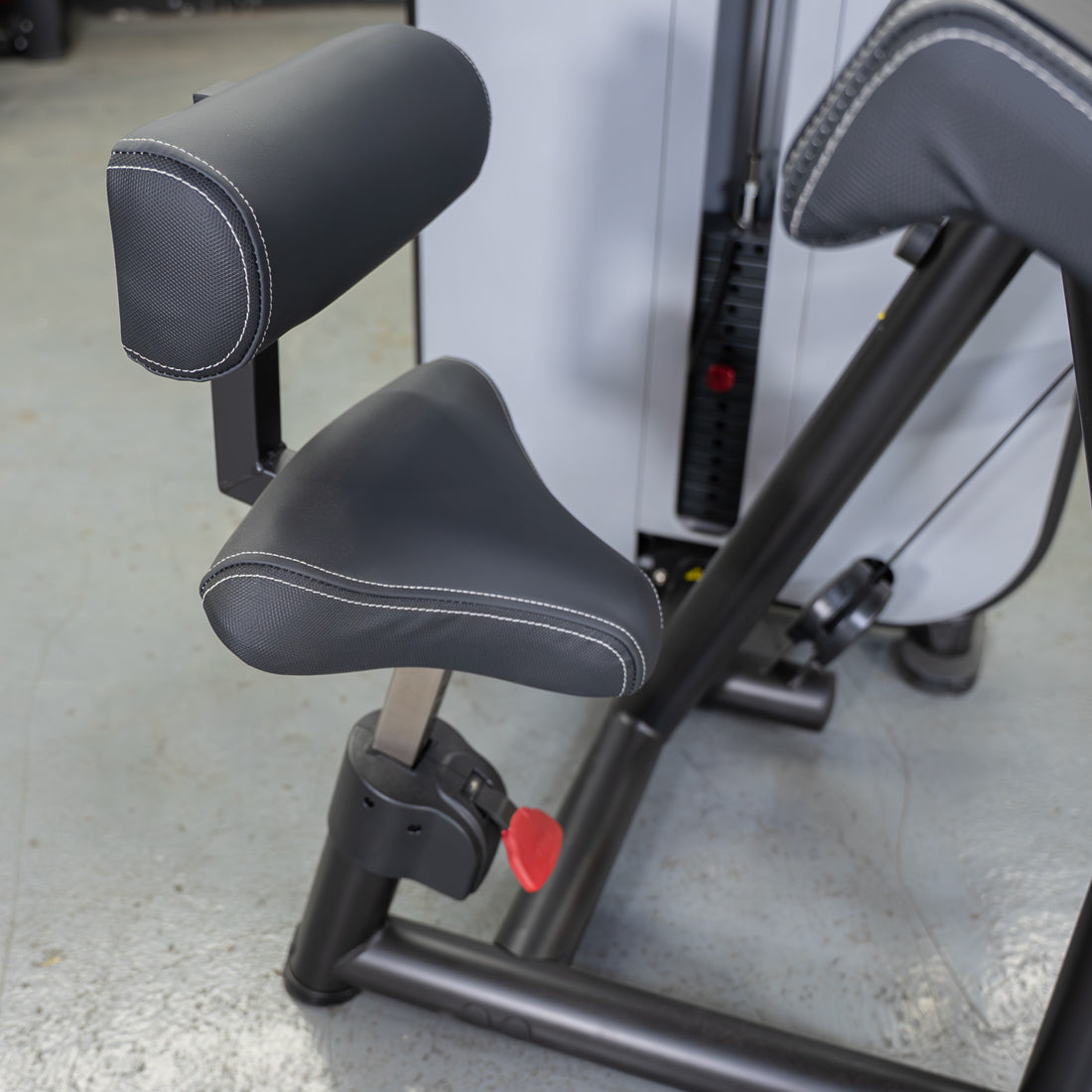 muscle d fitness commercial selectorized vogue black and light grey biceps triceps combo machine detail