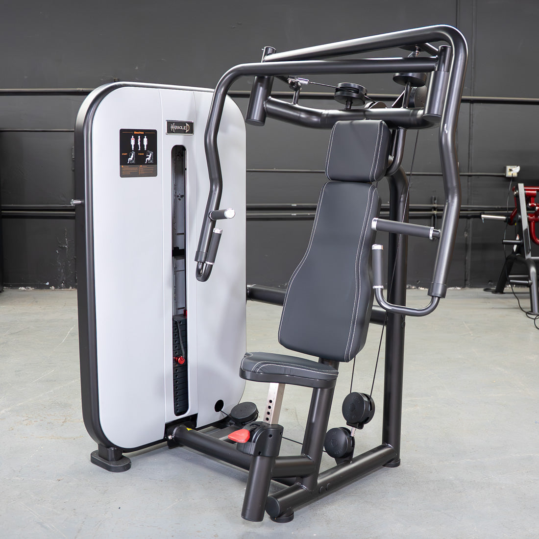 muscle d fitness commercial selectorized vogue black and light grey chest press machine