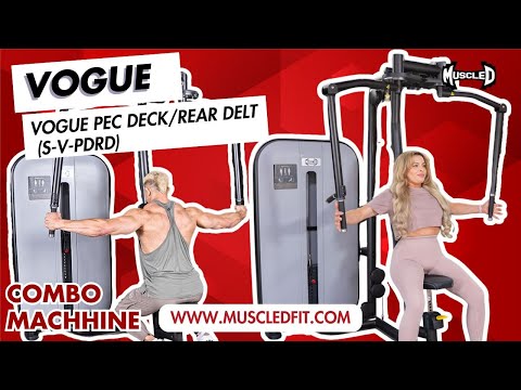 muscle d fitness commercial selectorized Vogue black and light grey pec deck rear delt combo model demonstration video