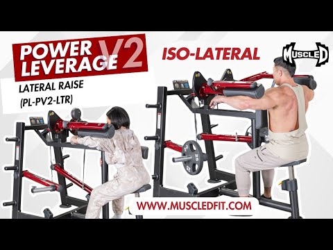 muscle d fitness commercial plate loaded black and maroon power leverage v2 iso lateral raise machine model demonstration video