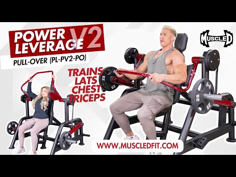 muscle d fitness commercial plate loaded power leverage v2 black and maroon pull-over machine with storage model demonstration video