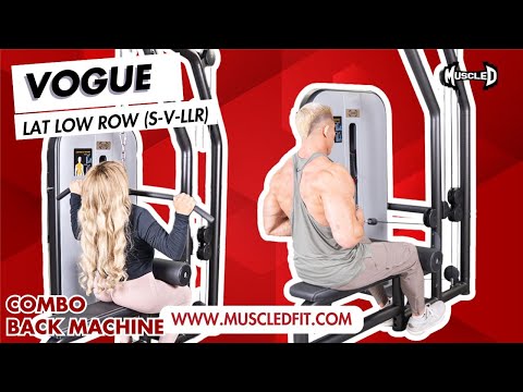 muscle d fitness commercial white and black selectorized vogue lat low row model demonstration video
