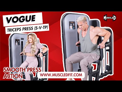 muscle d fitness commercial selectorized black and light grey triceps press machine model demonstration video