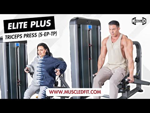 muscle d fitness commercial selectorized black and dark grey elite plus triceps press machine model demonstration video