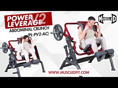 muscle d fitness commercial plate loaded power leverage v2 black and maroon abdominal crunch model demonstration video