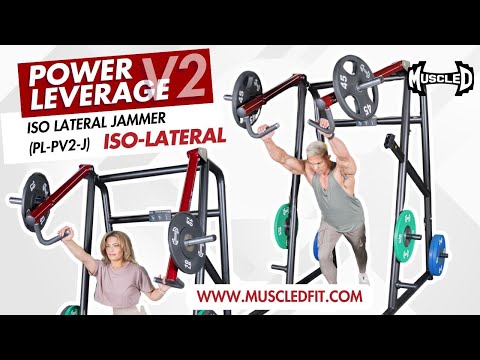 muscle d fitness commercial plate loaded black and maroon power leverage v2 iso lateral jammer machine model demonstration video