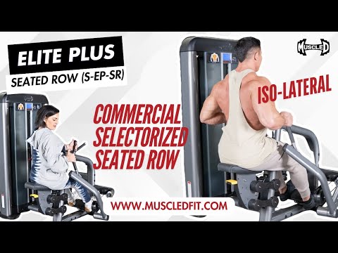 muscle d fitness commercial selectorized black and dark grey elite plus seated row machine model demonstration video