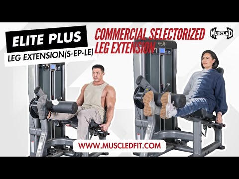 muscle d fitness commercial selectorized black and dark grey elite plus leg extension machine model demonstration video