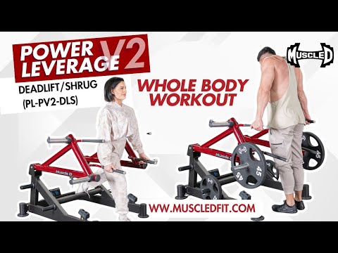 muscle d fitness commercial plate loaded black and maroon power leverage v2 deadlift/shrug machine model demonstration video