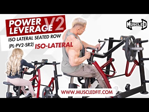 muscle d fitness commercial plate loaded power leverage v2 black and maroon iso-lateral seated row machine model demonstration vodeo