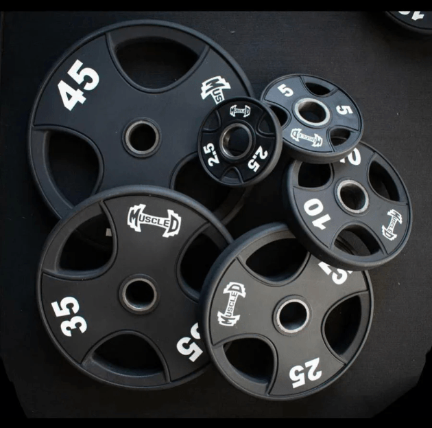 Hard Chrome Olympic Bar and Olympic Urethane Weight Plate Sets