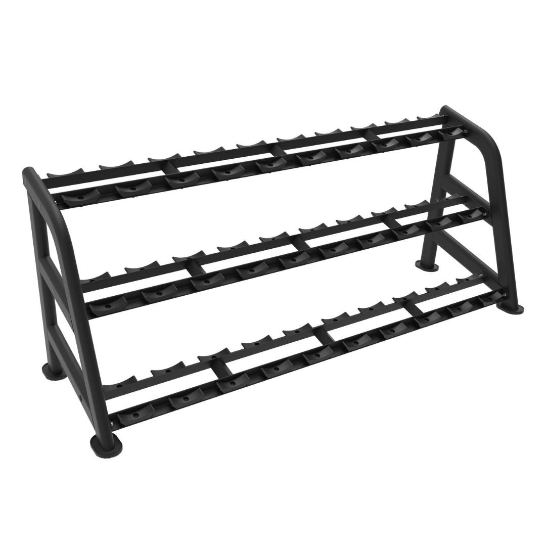 commercial grade black three tier dumbbell rack for fifteen pairs of dumbbells