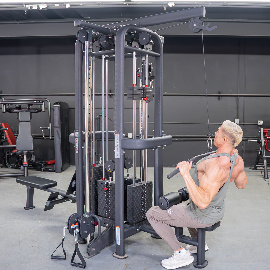 muscle d fitness standard 4 stack jungle gym black versoin lat pulldown station