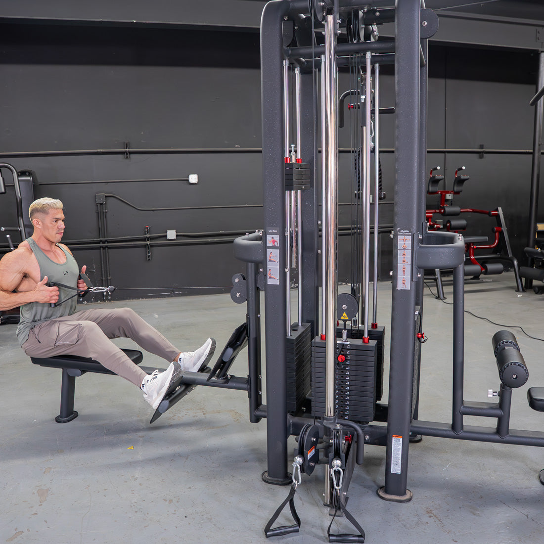 muscle d fitness standard 4 stack jungle gym black version with lat low row lat pulldown double handle pulley single handle pulley station