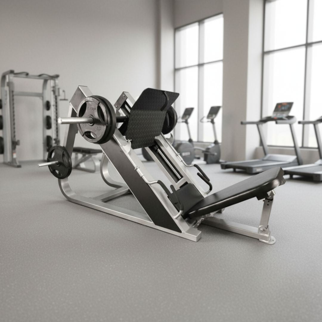 45-Degree Compact Leg Press - Muscle D Fitness - Space Saving Design, Plate Loaded, Adjustable Back Pad