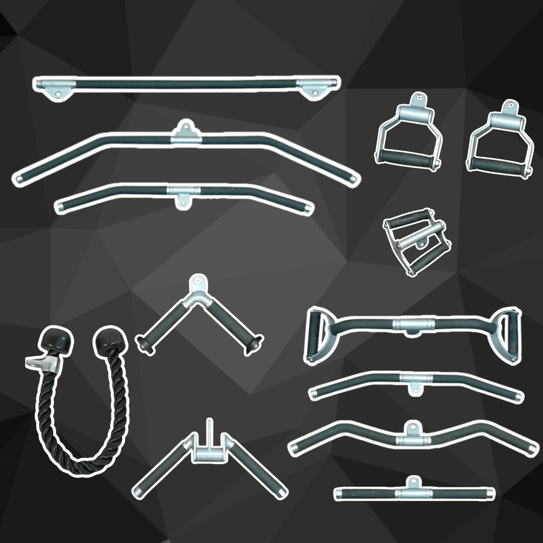 Complete Cable Attachment Kit #4 - Muscle D Fitness - Triceps Rope - Lat Bar - Single Handles - Low Row Bar - Training Bar