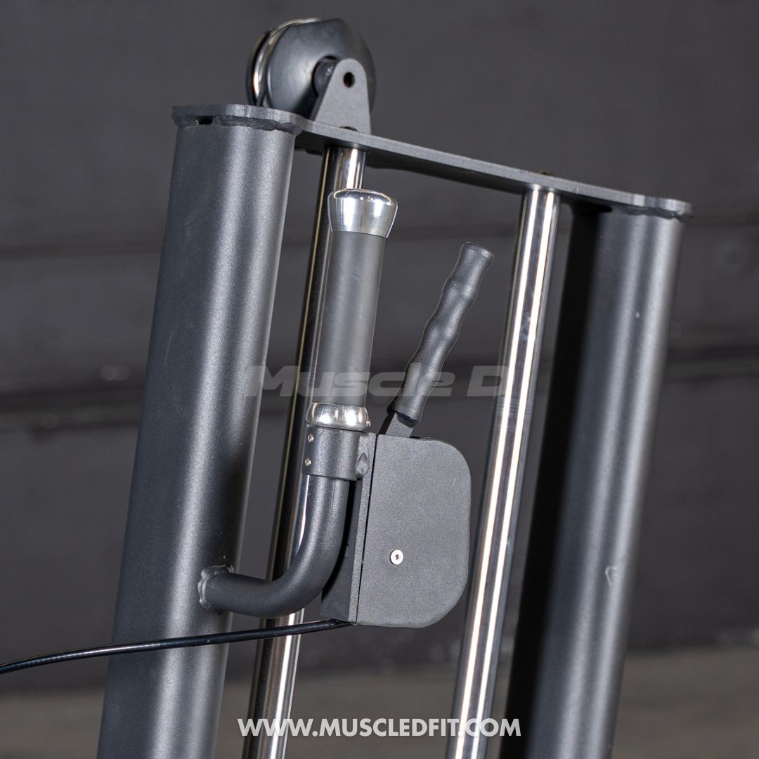 Metallic Classic V2 Glute Kick machine component with 'Muscle D' branding on a dark background