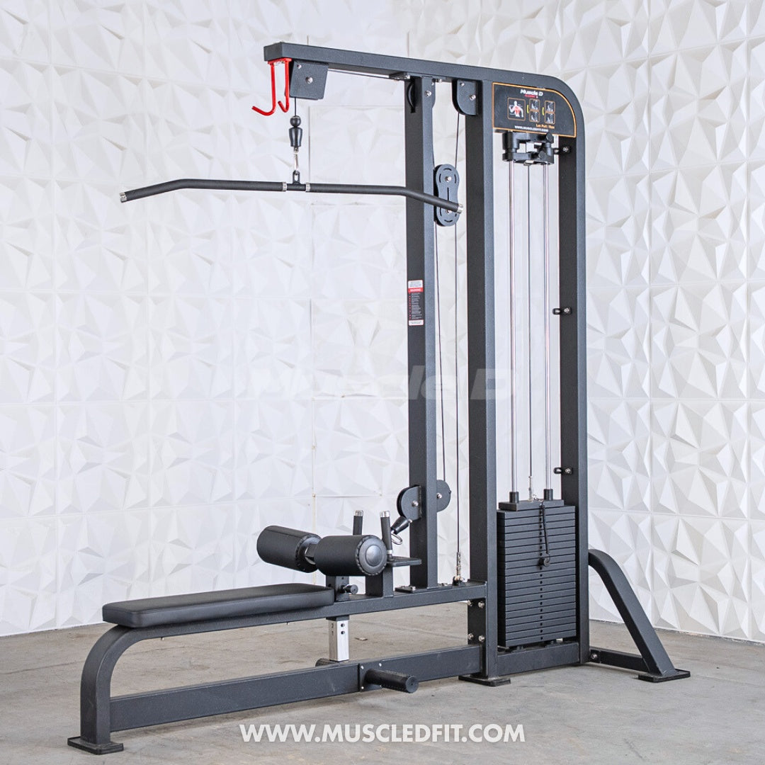 Classic V2 Lat Pulldown Low Row Combo machine with weight bench against a textured white wall